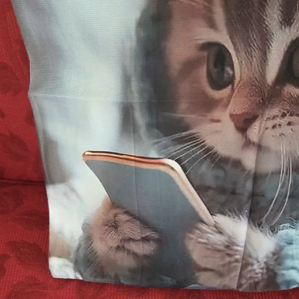 NWOT Cozy Cat Pillow Cover with Smartphone Design